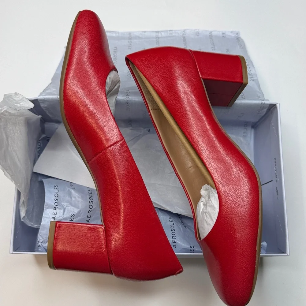 Aerosoles Ebel Dress Mid Heel Pumps- Red - Size 9W Wide Width